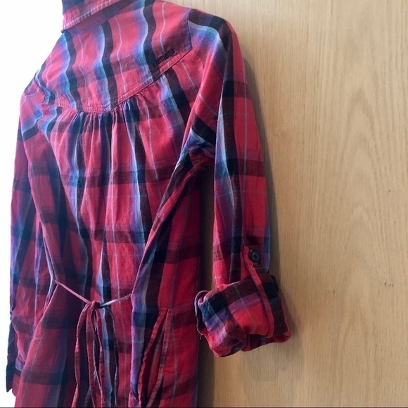 ELEMENT RED  SELF-TIE PLAID SHIRT - S - Picture 2 of 7